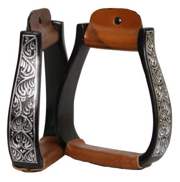 Showman Showman Black Aluminum Engraved Silver Pleasure Style Stirrups