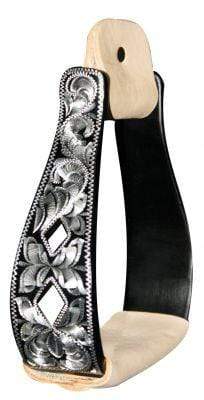 Showman Showman Black Aluminum Stirrups With Silver Engraving And Cut Out Diamond Design
