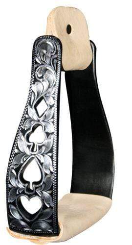 Showman Showman Black Aluminum Stirrups With Silver Engraving and Cut Out Poker Suit Designs