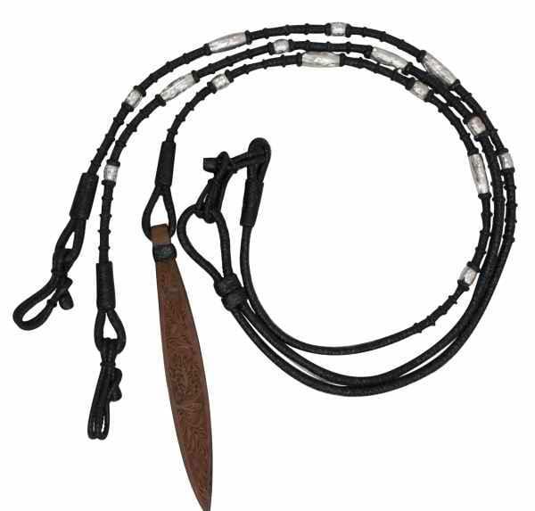 Showman Showman Black Braided Natural Rawhide Romal Reins With Leather Popper