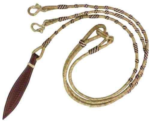 Showman Showman Braided Natural Rawhide Romal Reins with Leather Popper