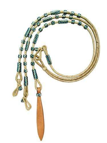 Showman Showman Braided Natural Rawhide Romal Reins with Leather Popper