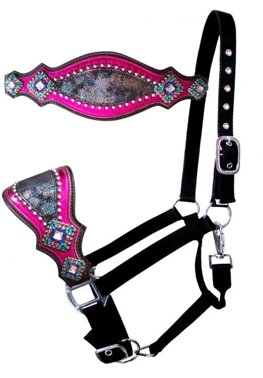 Showman Showman Bronc Halter with Rainbow Metallic Print and Pink Metallic Leather Accent