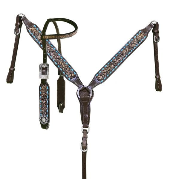 Showman Showman Dark Oil Tooled Single Ear Headstall Set with Rawhide Lacing