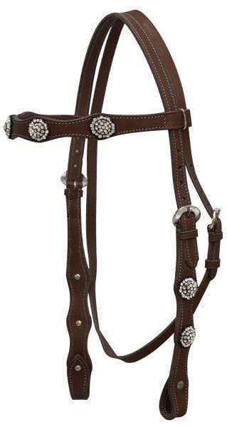 Showman Showman Double Stitched Headstall With Clear Rhinestone Conchos