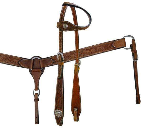 Showman Showman Double Stitched One Ear Leather Headstall Set