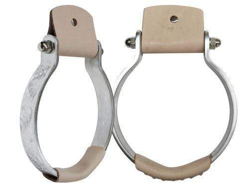 Showman Showman Engraved Aluminum Oxbow Stirrup With Leather Covered Tread