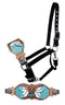 Showman Showman FULL SIZE Leather Bronc Halter with Teal Dreamcatcher Design