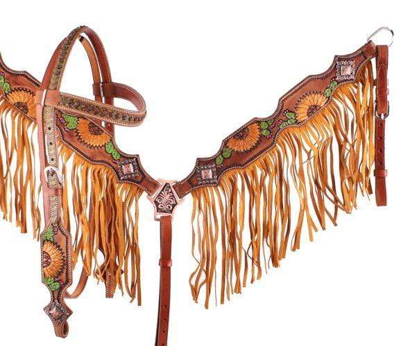 Showman Showman Hand Painted Sunflower and Cactus Fringe Headstall Set