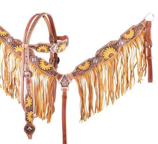 Showman Showman Hand Painted Sunflower Fringe Headstall Set