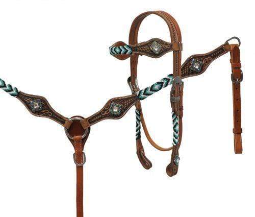 Showman Showman Headstall Set With Beaded Overlays And Iridescent Crystal Rhinestone Conchos