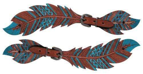 Showman Showman Ladies Cut-Out Teal Painted Feather Spur Straps