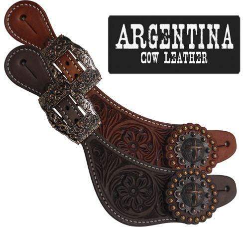 Showman Showman Ladies Size Argentina Cow Leather Raised Cross Concho Spur Straps