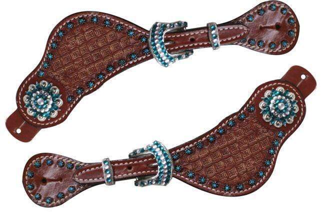 Showman Showman Ladies Size Basket Weave Tooled Spur Straps