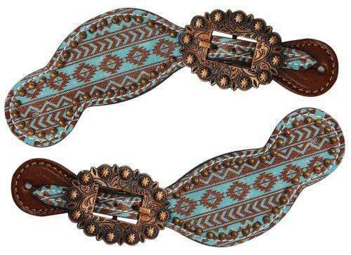 Showman Showman Ladies Size Leather Spur Straps With Navajo Diamond Print