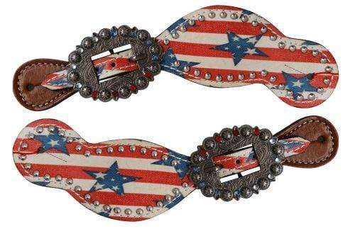 Showman Showman Ladies Size Leather Spur Straps With Stars And Stripes Print