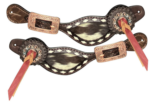 Showman Showman Ladies Spur Strap with Hair on Cowhide and Leather Tassels