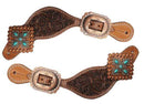 Showman Showman Ladies Tooled Leather Spur Straps with Vintage Turquoise Stone Conchos