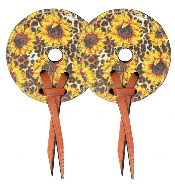 Showman Showman Leather Bit Guards with Sunflower and Cheetah Design