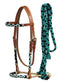 Showman Showman Leather Bosal Headstall With Beaded Overlays And Teal Cotton Mecate Reins