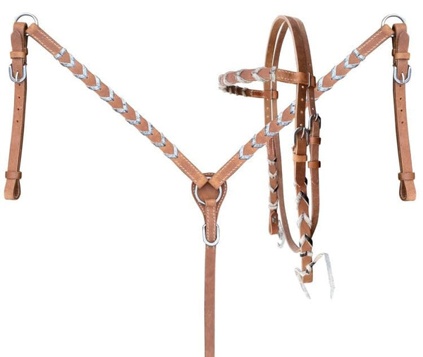 Showman Showman Leather Browband Headstall Set with Hair on Cowhide Lacing