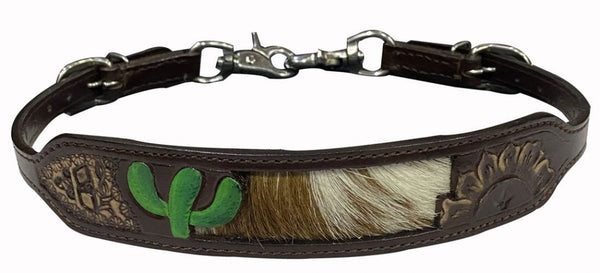 Showman Showman Leather Wither Strap with Painted Cactus and Hair On Cowhide Inlay