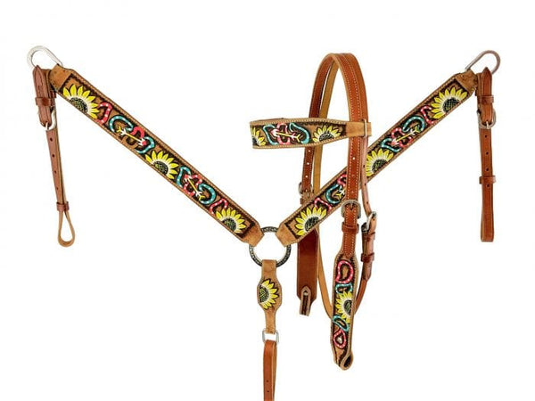 Showman Showman Medium Oil Painted Sunflower Browband Headstall Set