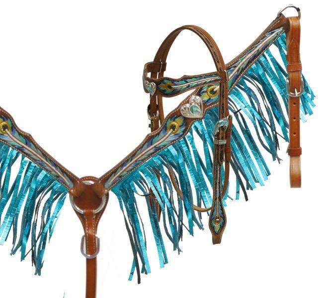 Showman Showman Metallic And Painted Peacock Feather Headstall Set