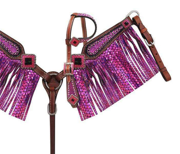 Showman Showman Mini Size Purple Metallic Snake Print Headstall Set