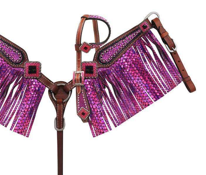 Showman Showman Mini Size Purple Metallic Snake Print Headstall Set