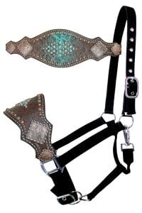 Showman Showman Nylon Bronc Halter with Brown/Turquoise Gator Skin Noseband