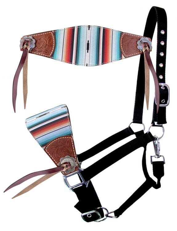 Horse Noseband Tack Bronc Leather HALTER Tiedown Lead Rope 28035 