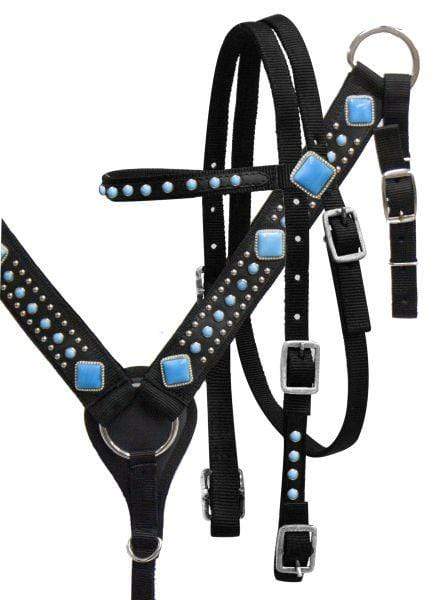 Showman Showman Nylon Turquoise Stone Headstall Set