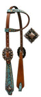 Showman Showman One Ear Brown And Teal Filigree Headstall