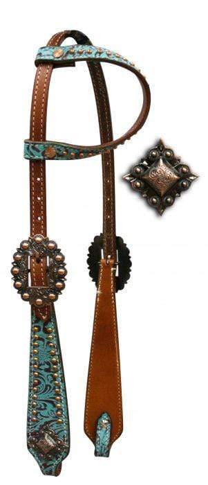 Showman Showman One Ear Brown And Teal Filigree Headstall