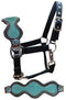 Showman Showman Pony Leather Bronc Halter with Teal Glitter Inlay