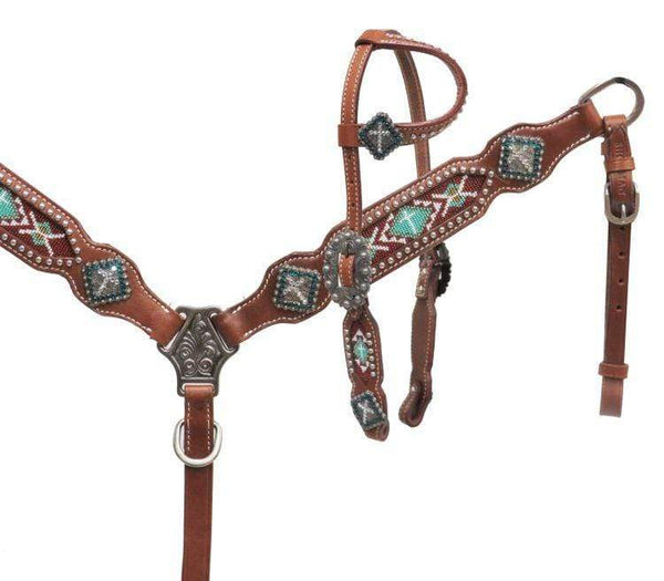 Showman Showman PONY One Ear Headstall With Teal Beaded Inlay