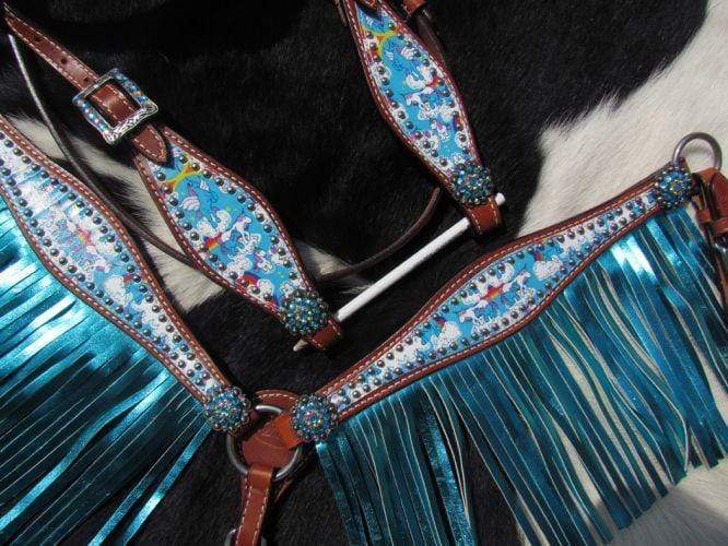 Showman Showman PONY SIZE Rainbow Unicorn Print Headstall Set
