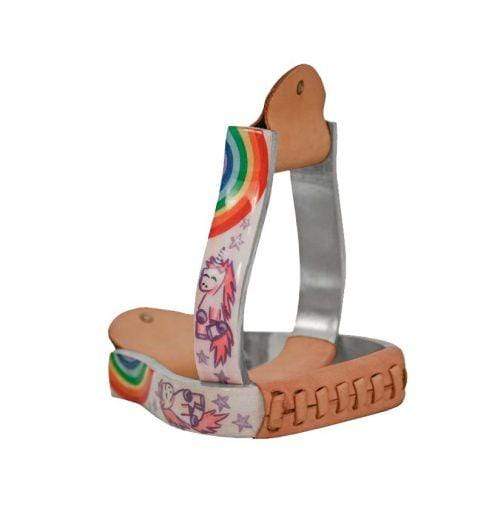Showman Showman Pony/Youth Polished Aluminum Stirrup With Unicorn And Rainbow Print
