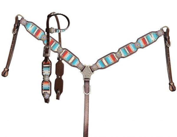 Showman Showman Serape Southwest Print One Ear Headstall Set with Bling Conchos