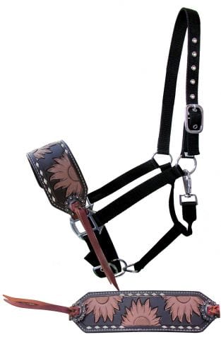 Showman Showman Sunflower Tooled Bronc Nose Halter with Buckstitch Trim