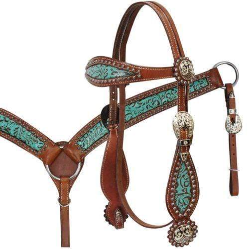 Showman Showman Teal And Brown Filigree Headstall Set