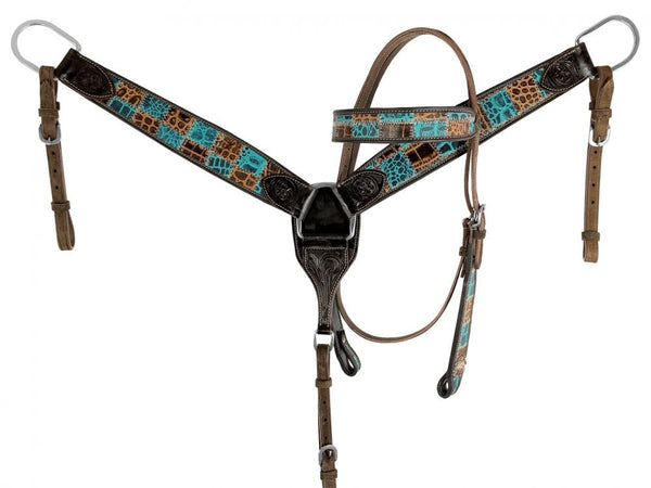 Showman Showman Teal Gator Patchwork Browband Headstall Set