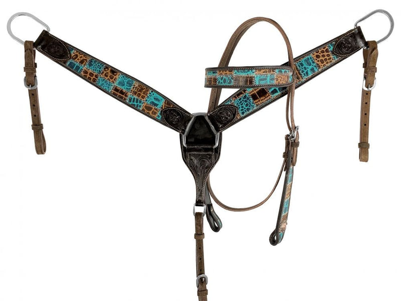 Showman Showman Teal Gator Patchwork Browband Headstall Set