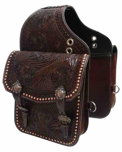 Showman Showman Tooled Dark Oiled Leather Saddle Bag