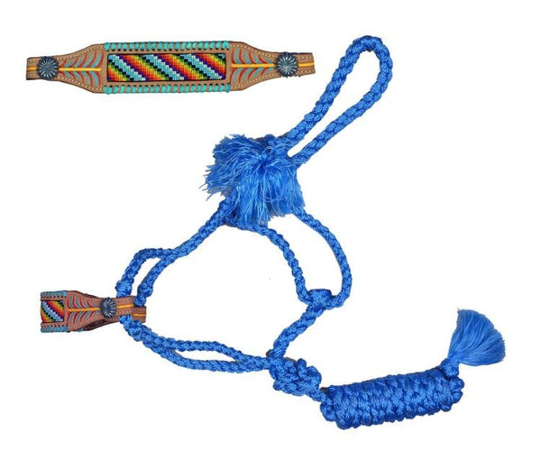 Showman Showman Woven Blue Nylon Mule Tape Halter with Rainbow Beaded Noseband