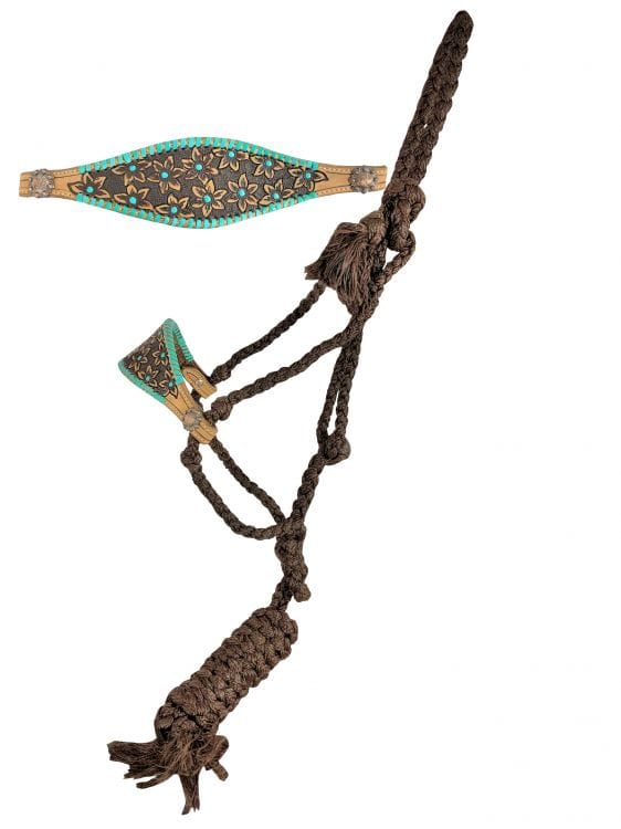 Showman Showman Woven Brown Nylon Mule Tape Halter with Tooled Medium Oil Flower Noseband