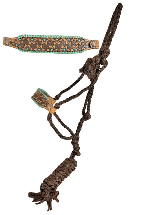 Showman Showman Woven Brown Nylon Mule Tape Halter with Tooled Medium Oil Flower Noseband