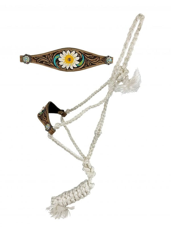 Showman Showman Woven White Nylon Mule Tape Halter with White Painted Flower on Noseband