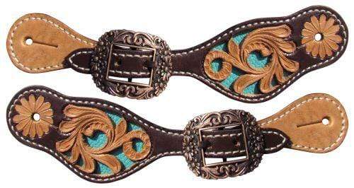 Showman Showman Youth Leather Spur Straps with Turquoise Inlay